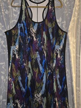 Sleeveless Printed Racerback Dress - Blue/Purple/Black Size 22/24 poly/spandex